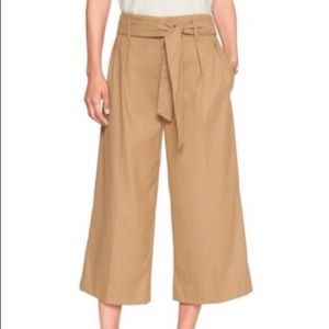 Tie Waist Camel Pleat Crop Pants - Size 6